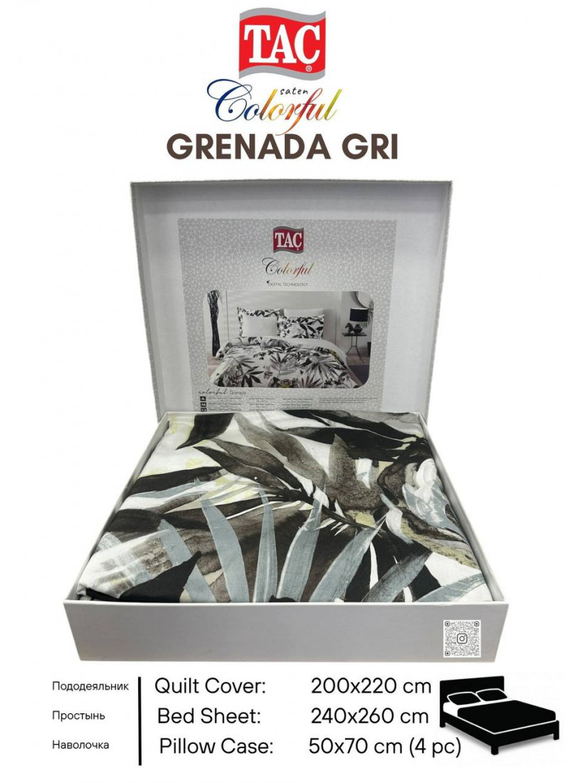 Tac Saten Colorful Grenada gri | Постельное белье сатин-Digital